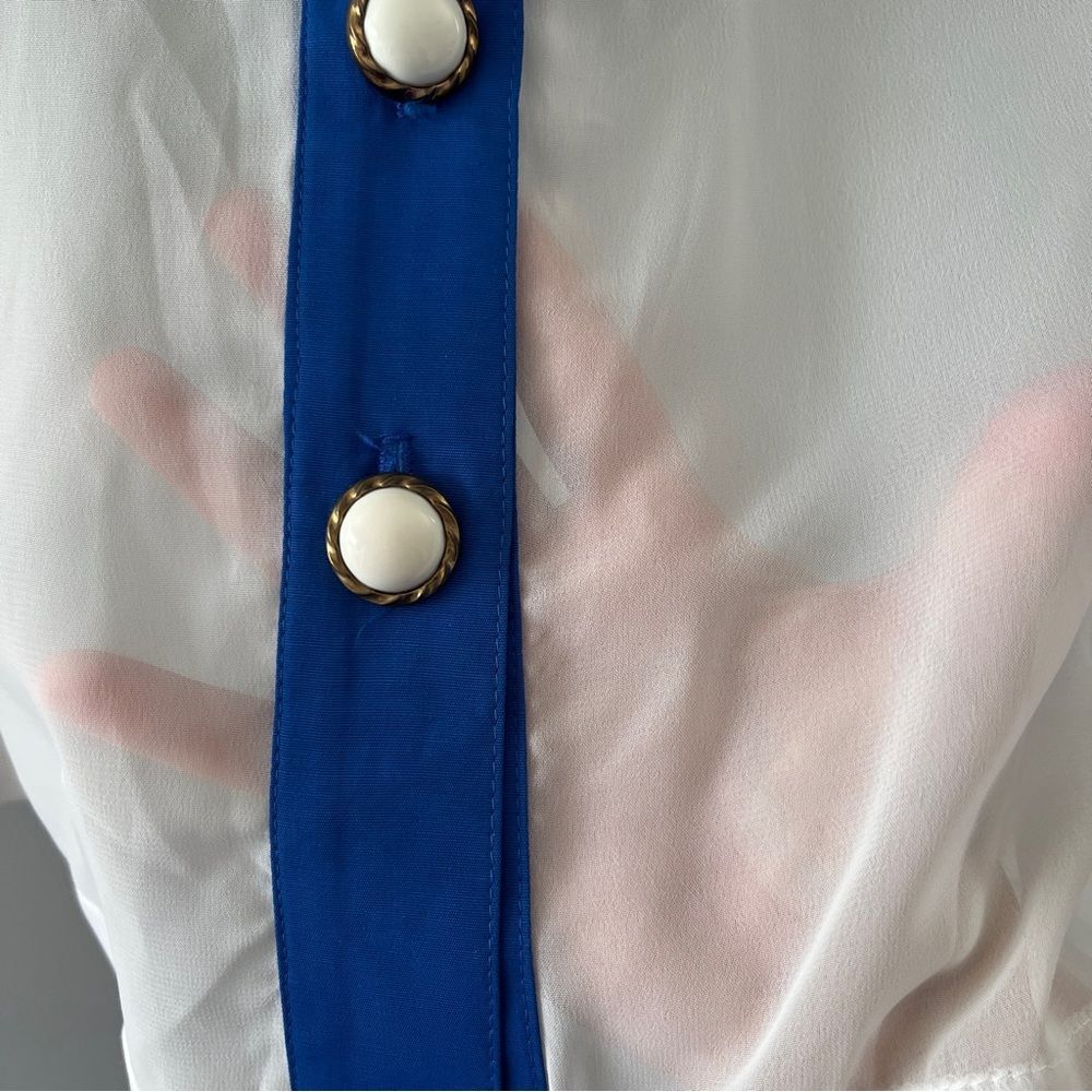 Vintage Nautical Colorblock Blouse Sheer USA Long Sleeve Button Front - Picture 3 of 8